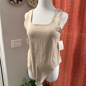 Beige Square Neck Bodysuit